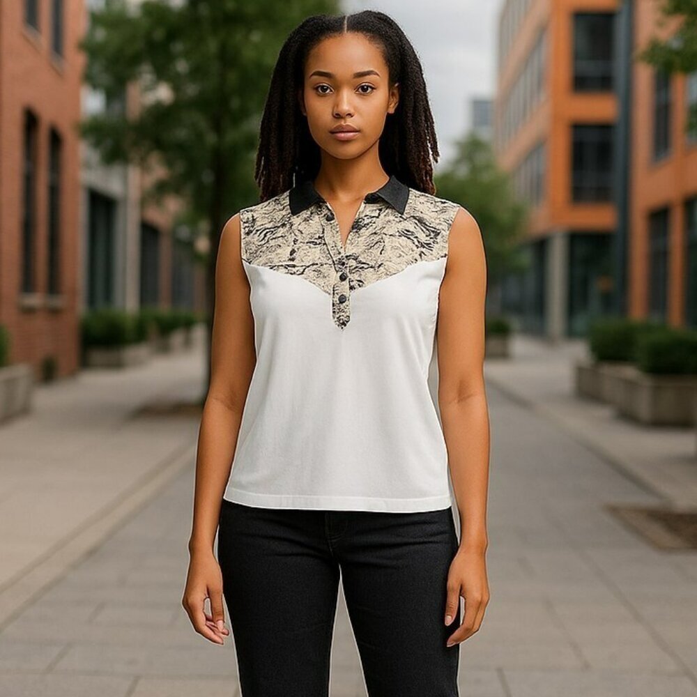 Numph Women's Sleeveless White Shirt Top Geometric Size 4 - 6 US 10 UK 37 EU